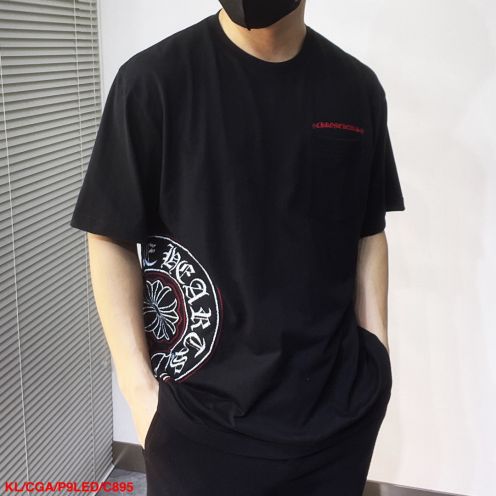 春夏新作 クロムハーツパーカーサイズ感コピー トップス 純綿 半袖 ゆったり 柔らかい プリント  メンズ ブラック