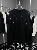 レディース クロムハーツパーカーｎ級品 カジュアルトップス 柔らかい フードなし 星飾り満載 ゆったり ブラック