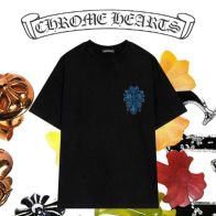 メンズ クロムハーツtシャツ激安通販 抜群の吸汗性 ファッション トップス 純綿 柔らかい 青い飾り 春夏品 ブラック