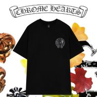 レディース クロムハーツtシャツ偽物 トップス 純綿 柔らかい 激安品 夏服 シンプル レザーロゴ 人気新作 ブラック