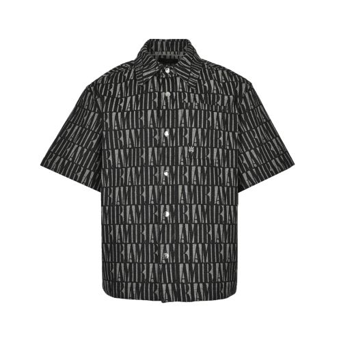 Amiri ラミーシャツとは偽物 シャツ ロゴプリント 半袖 純綿 柔らかい シンプル トップス 男女兼用 ブラック