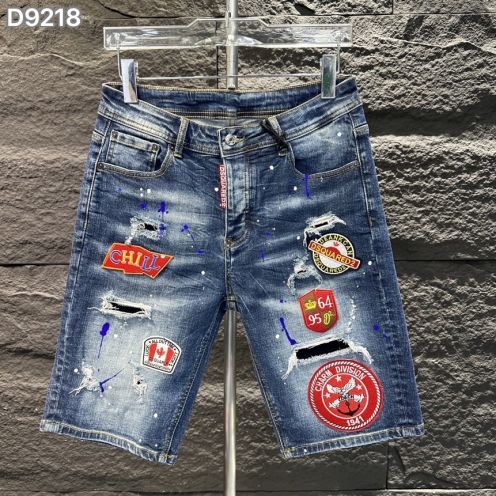 DSQUARED2 ズボン短い偽物 ショットパンツ ロゴ デニム素材 夏新作 カジュアルパンツ ファッション ブルー