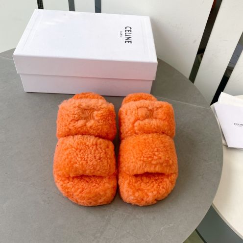 セリーヌ 激安通販 スーパーコピー サンダル ウール オレンジ 秋冬用 暖かい ふわふわ 可愛い
