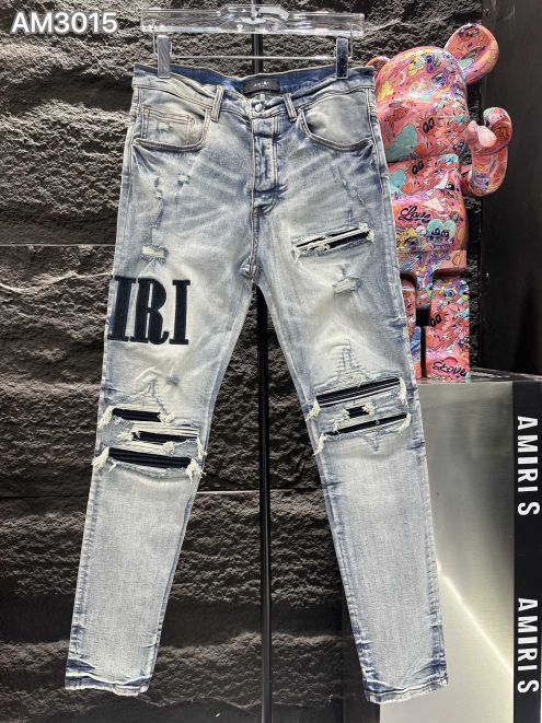 AMIRI 限定セール低価 ズボンスリットコピー デニム ジンーズ パンツ ロゴ刺繍 柔らかい 通学 ファッション ブルー