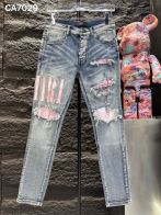 AMIRI ミリタリーズボン偽物 デニム 通学 高級感 ジンーズ ピンクロゴ パンツ ダメージを施し 大人気 ブルー