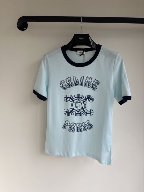 セリーヌ 半袖Ｎ級品 トップス 短袖tシャツ 春夏新品 プリント シンプル カジュアル 日常服 ブルー