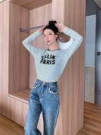 celineセリーヌ メッシュ t シャツコピー トップス 長袖 純綿 シンプル 日常服 カジュアル 緑ネック 品質保証 グレイ