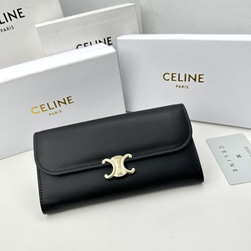 セリーヌバッグ 重さコピー 財布 ロング 牛革 シンプル 長財布 本革 大容量 薄型 コンパクト ブラック