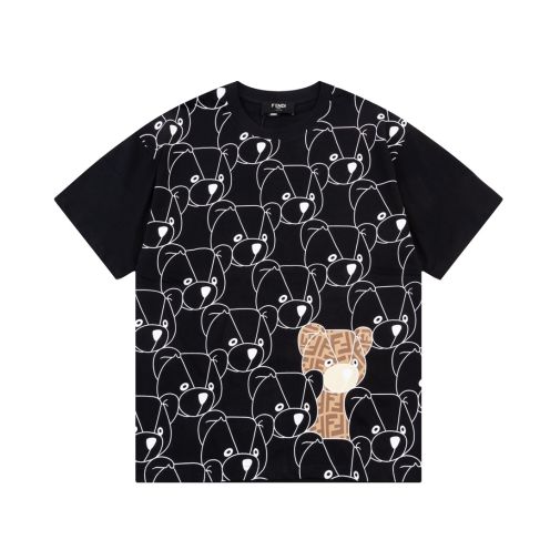 フェンディ 定番人気物 コピー 半袖 Tシャツ コットン ブラック 柔らかい 花柄