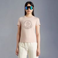 華やかに演出する モンクレールtシャツコーデＮ級品 純綿 ロゴプリント ダイヤモンド飾り トップス 丸首 半袖 ピンク