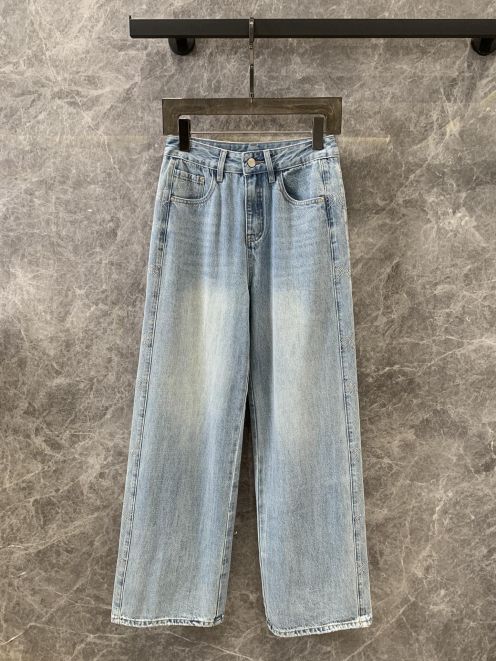 ディオールズボン偽物 デニム ジンーズ 筒形パンツ ゆったり ラッパ形 日常服 ブルー