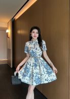 スカーフ ディオール激安通販 夏 ワンピース 女性用 レディース 爽やか 半袖 プリント カラフル ブルー