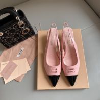miu miu ミュール激安通販 5.5cmヒール ラウンドトゥ軽量 ハイヒール 歩きやすい パンプス 牛革 レディース ピンク