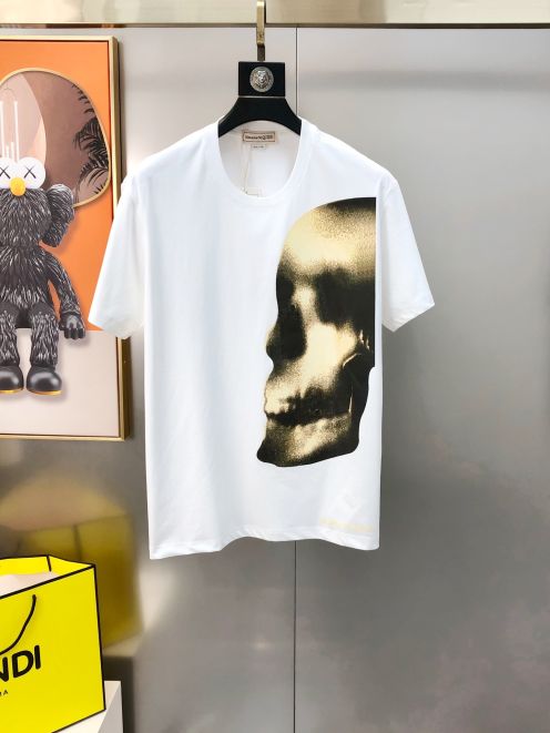 アレキサンダーマックイーン tシャツ レディーススーパーコピー トップス 半袖 髑髏プリント 純綿 ゆったり メンズ ホワイト