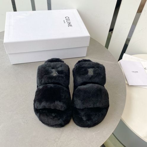 セリーヌ セーズ インスタ偽物 つっかけ 暖かい もこもこ ルームシューズ秋冬 厚底 スリッパ 歩きやすい ブラック