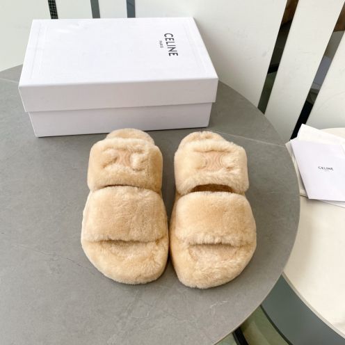 セリーヌ シューズ メンズコピー つっかけ 暖かい もこもこ ルームシューズ秋冬 厚底 スリッパ 歩きやすい 杏色