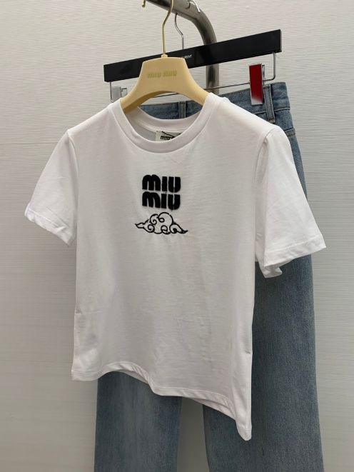 ミュウミュウ ロー ロゼコピー 短袖 Tシャツ トップス ロゴプリント ショット 柔らかい 人気新作 レディース ホワイト