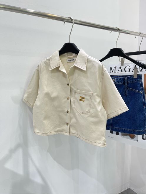 限定販売 最高品質 ミュウミュウ洋服激安通販 トップス デニム 薄い 半袖 ショット 夏品 大人気 ファッション 杏色
