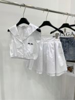 個性的 24年夏新款 ミュウミュウ キルティングコピー セット スカート 可愛い レディース 無袖 シンプル ホワイト