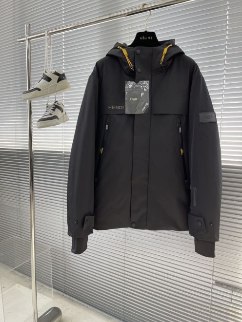 フェンディ ダウン メンズスーパーコピー ダウンジャケット トップス アウター 暖かい 厚い フード付き 冬服 シンプル ブラック