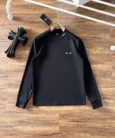 フェンディ t シャツ レディース激安通販 長袖 シンプル 純綿 トップス 丸首 ロゴ刺繍 柔らかい メンズ ブラック