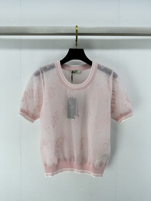 フェンディ 2024新作 コピー 半袖 Tシャツ ウール ピンク 柔らかい 花柄