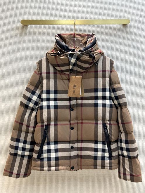 バーバリー メンズ ダウンＮ級品 トップス ダウンジャケット フード付き 軽量 格子模様 冬服 ブラウン