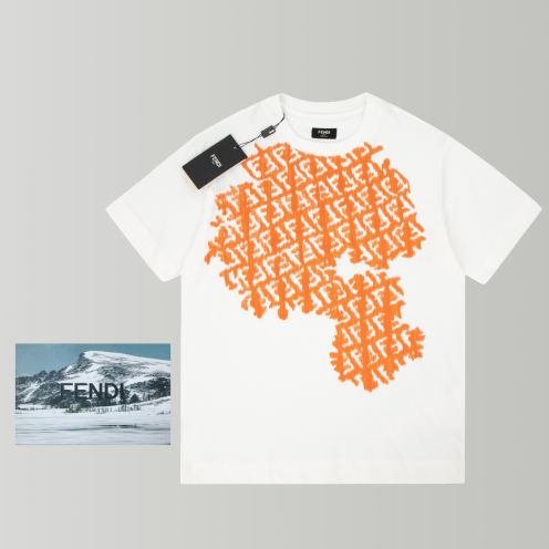 春夏人気定番安い fendi メンズ シャツ偽物 短袖 純綿 トップス Tシャツ 人気定番 シンプル 丸首 男女兼用 ホワイト