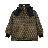 フェンディ ダウン ジャケット偽物 トップス 純綿 保温 アウター 花柄 暖かい もこもこ 防水 フード付き 両面兼用 ブラック