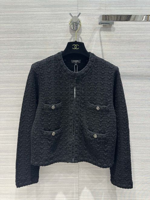 シャネル ツイード ジャケット激安通販 春新作 アウター トップス レディース 編み ファッション 人気服 ブラック