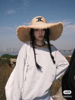 HOT100%新品 セリーヌキャップスーパーコピー ロゴ刺繍 幅57㎝ 日焼け止め 夏品 涼しい 麦わら 草編め 