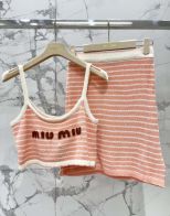 ミュウミュウ デニムスカート激安通販 ジレー 半身スカート 2点セット 夏服 爽やか 春夏新品 縞 シンプル ピンク