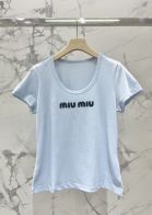 赤字超特価2024 miumiu シャツ レディース偽物 純綿 人気 シンプル 短袖 トップス ロゴプリント 薄い ブルー