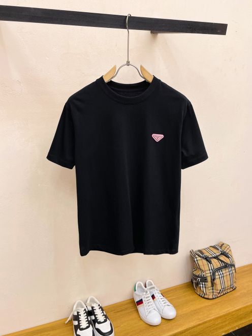 NEW夏の プラダ t シャツ メンズ激安通販 半袖 シンプル ゆったり 純綿 トップス 柔らかい 品質保証 ブラック