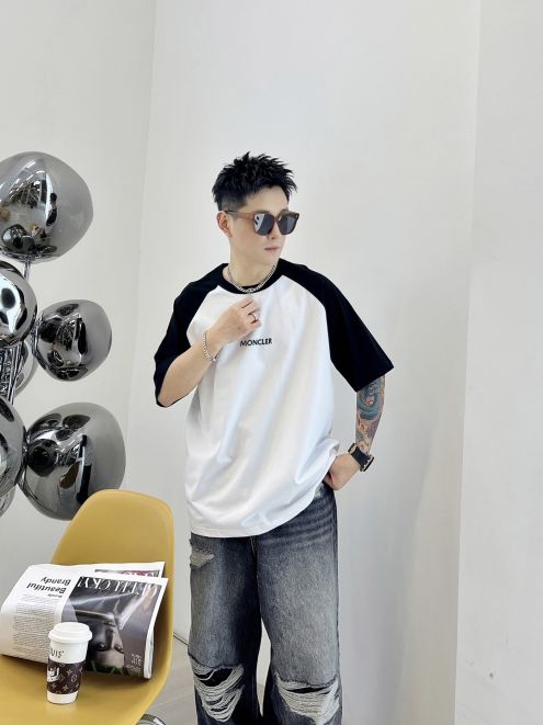春夏人気定番安い モンクレールイメージコピー 純綿 トップス シンプル 半袖 ゆったり 男女兼用 カップル プリント ホワイト