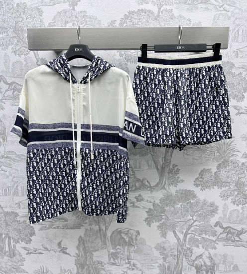 ディオールチュチュ偽物 シンプル 日焼け止め服 セット 運動 ランニング 通気性いい 軽量 プリント ショットパンツ トップス ブルー