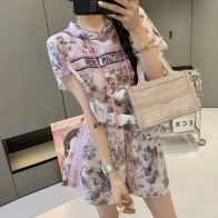 ディオール ティシャツスーパーコピー シンプル セット 軽量 夏服 花柄 シルク カジュアル おしゃれ ピンク