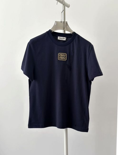 miumiu ユナ激安通販 純綿 トップス Tシャツ シンプル 人気新作 柔らかい 品質保証 半袖 ブラック