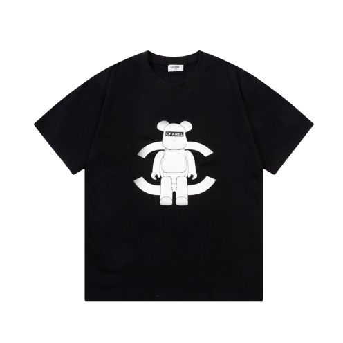 シャネル t シャツ激安通販 純綿 トップス シンプル 熊プリント 半袖 男女兼用 個性的 ブラック