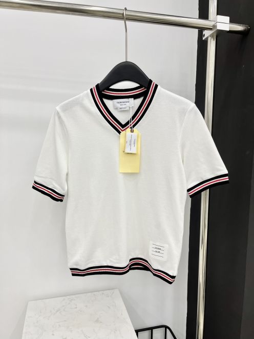 トム・ブラウン tシャツ激安通販 トップス 半袖 純綿 ｖ形 ファッション 人気定番 ホワイト