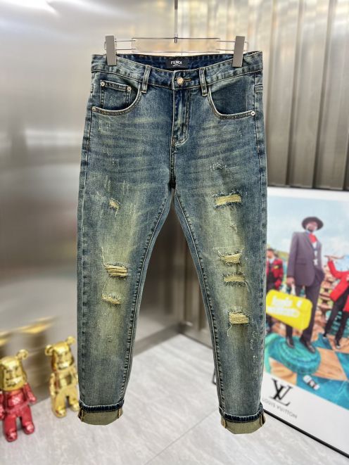 フェンディ リボンコピー デニム素材 ズボン パンツ シンプル 最新品 ファッション感 グレイ