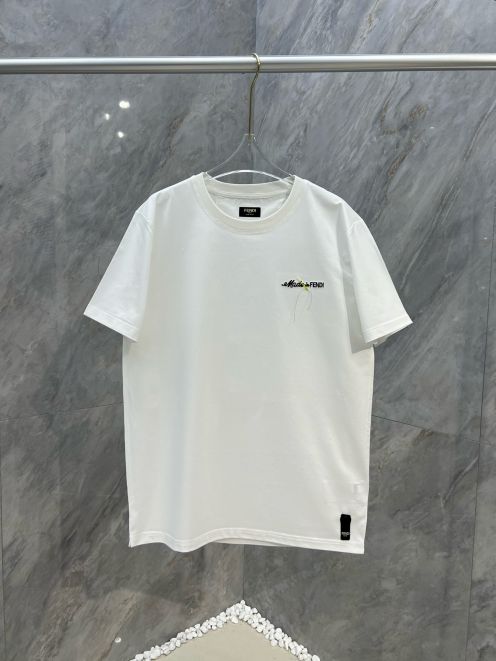 オンライン限定 fendi t シャツ偽物 春夏服 トップス 半袖 純綿 ロゴ刺繍 シンプル カジュアル ホワイト
