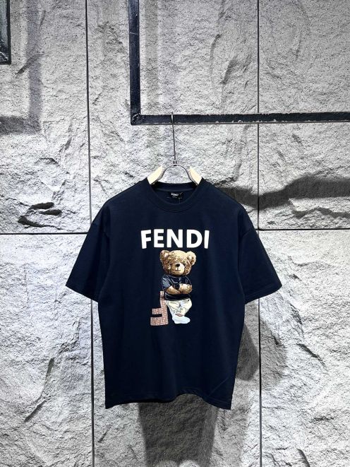 人気定番 fendi t シャツ キッズ激安通販 トップス 半袖 純綿 熊プリント 柔らかい ゆったり ブラック