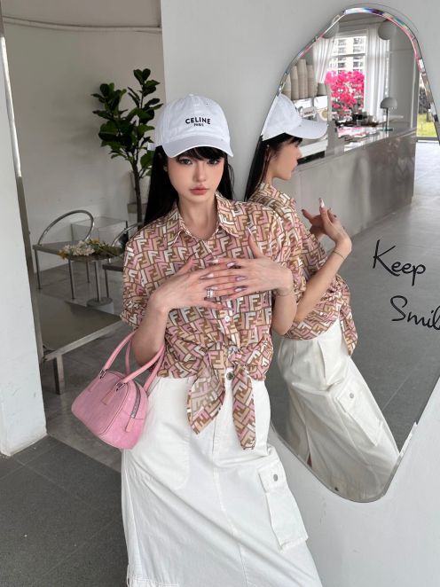お値打ち価格 fendi シャツスーパーコピー 日焼け止め服 トップス 長袖シャツ 花柄 プリント シルク ブラウン