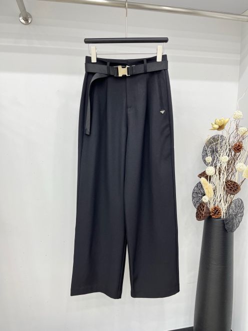 プラダ パンツ激安通販 カジュアルパンツ 厚い ファッション 人気 ベルト付き ブラック