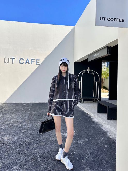 プラダ スカート偽物 夏服 シンプル 縞シャツセット ショットパン 長袖シャツ 日焼け止め服 ブラック
