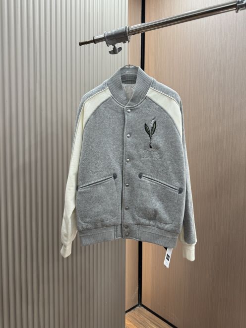 新作入荷定番ディオールジャケットコピースズラン刺繍　グレーのコットン起毛素材