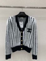 シャネル 風 トップスコピー トップス セーター 縞模様 Ⅴネック アウター 柔軟 ブラック