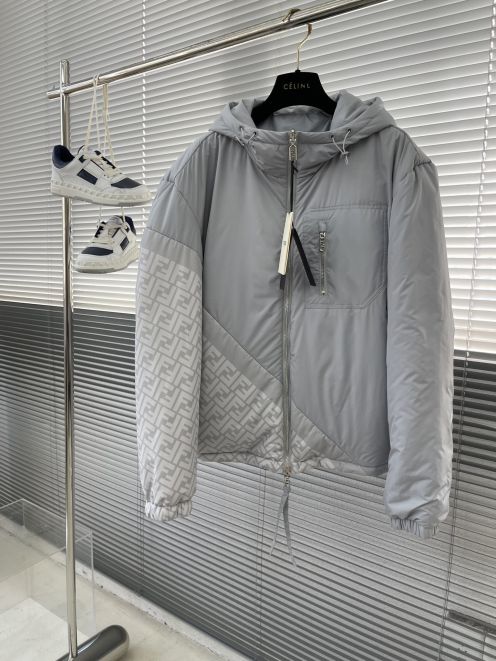 fendi アウターコピー ジャケット 両面兼用 トップス 保温 暖かい フード付き シンプル グレイ