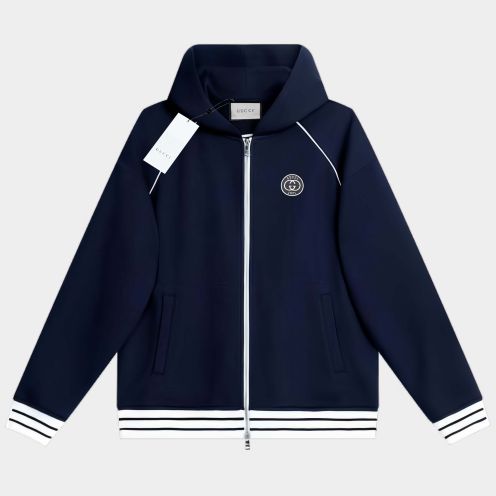 gucci ボンバー ジャケット偽物 フード付き 触り心地が良い 純綿 トップス ジャケット 運動 ランニング ブルー